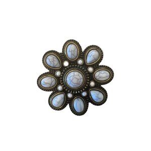 Premier Designs White Marbled Antiqued Matte Flower Brooch, Women's Pins‎